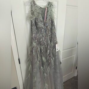 NWT NEVER WORN - Mac Duggal Seamist Green Feathered Wedding Dress